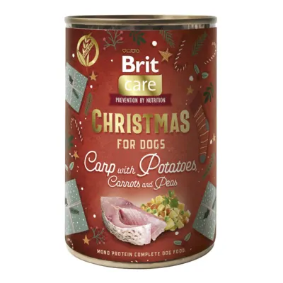 BRIT Christmas Monoprotein, XS-XL, Crap și Cartofi, conservă hrană umedă monoproteică fără cereale câini, (pate), 400g