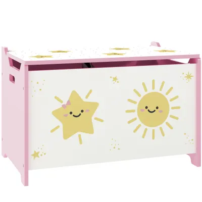 AIYAPLAY Cutie pentru Jucării cu Capac, Balama de Siguranță și Mânere Groove, Organizator pentru Depozitarea Jucăriilor pentru Copii, Camera de Zi, Sala de Joacă, Roz | Aosom Romania
