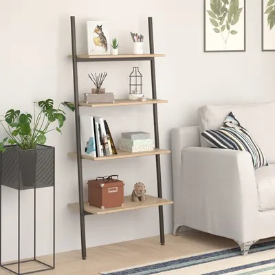 vidaXL Raft înclinat cu 4 niveluri maro deschis / negru 64x34x150,5 cm