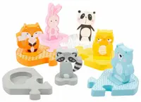 Puzzle din lemn Small Foot - Animale, in culori pastelate, 12 piese