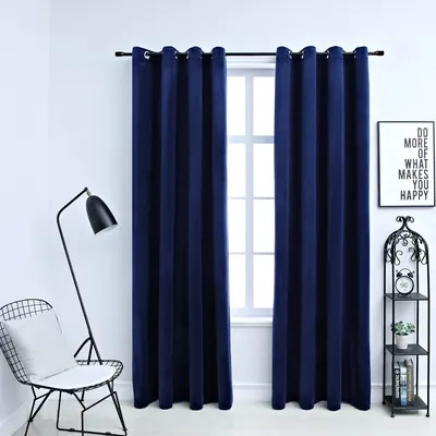 vidaXL Draperii opace & inele 2 buc. albastru închis 140x175cm catifea