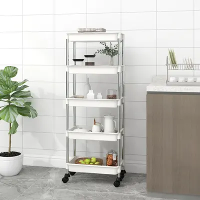 vidaXL Cărucior de bucătărie 5 niveluri alb 42x29x128 cm fier și ABS