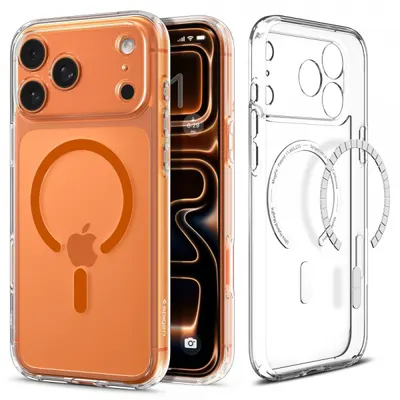 Husa MagSafe pentru Apple iPhone 17 Pro, Spigen, Ultra Hybrid, Transparenta Portocalie ACS11112