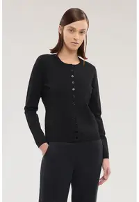 Cardigan cu decolteu rotund si nasturi - Negru