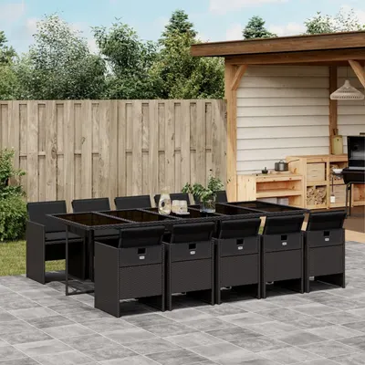 Gossi set mobilier de exterior cu perne, 11 piese, negru, poliratan