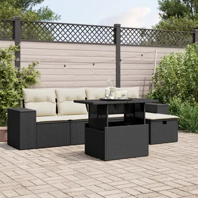 Gossi set mobilier de gradina cu perne, 6 piese, negru, poliratan
