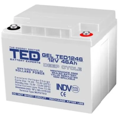 TED Acumulator solar 12v/46A AGM VRLA Deep Cycle (197x166x171mm)