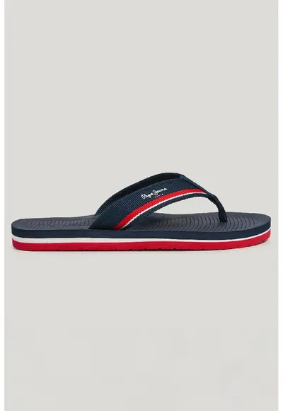 Papuci flip-flop din material textil cu logo - Alb/Rosu vermillion/Bleumarin