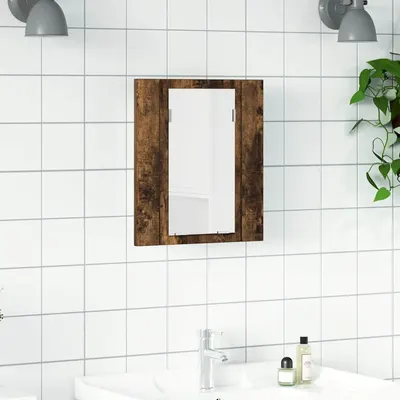 vidaXL Dulap cu oglindă de baie LED, stejar fumuriu, 40x12x45 cm, lemn