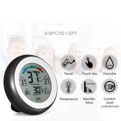 Termometru cu higrometru digital, display lcd, control touch, 9 cm, negru