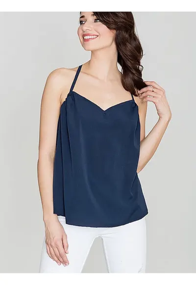 Bluza dama - bleumarin - decolteu la spate - volan la spate - poliester.