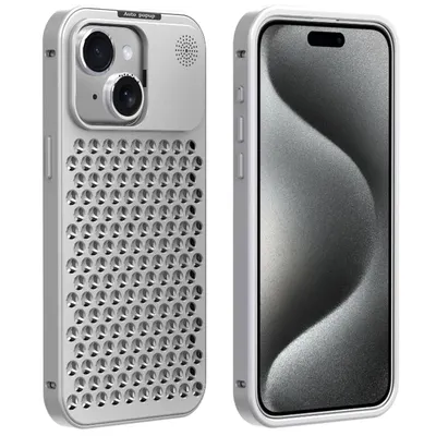 Husa Guardian cu Perforatii, Disipare caldura, Compatibil cu iPhone 15, Difuzor aroma, Antisoc, Metal, Argintiu Engros