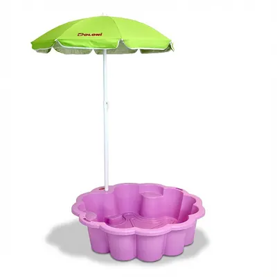 Piscina si ladita de nisip 2-in-1 pentru copii, Doloni Pink Flower, 80 x 87 x 20 cm, design multifunctional, cu Umbrela reglabila inclusa