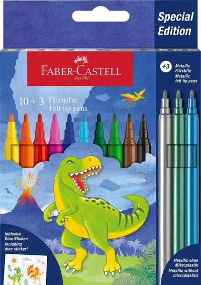Carioci 10+3 culori metalizate/set, Dinozauri Faber-Castell