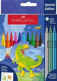 Carioci 10+3 culori metalizate/set, Dinozauri Faber-Castell