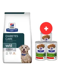 HILL'S Prescription Diet w/d Diabetes Care Chicken Adult 10 kg dupa castrare/supraponderal + 3 x 370g mancare caini GRATIS