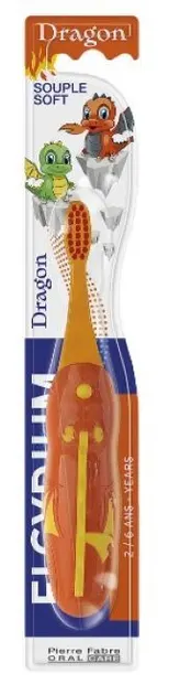 Elgydium Kids Periuță de dinți pentru copii Dragon, Souple Soft, 2-6 ani