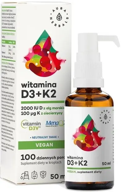 Vitamina D3 + K2, picături, 50 ml, Aura Herbals
