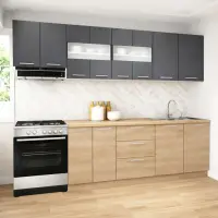 Set bucatarie GERMANIA 260 cm, 7 corpuri, 3 sertare, blat gros, sonoma + antracit
