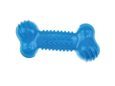 Os din cauciuc cu sfoara, FUNBONE M-PETS, albastru, 18x8x5 cm