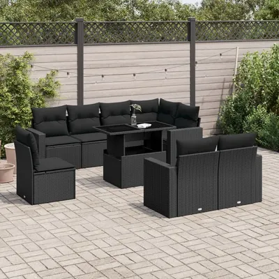 Gossi set mobilier de gradina cu perne, 9 piese, negru, poliratan