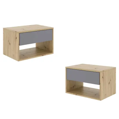 Set 2 Noptiere Pedro, 1 Sertar, Stejar Artisan/Antracit, 53 x 35 x 33 cm