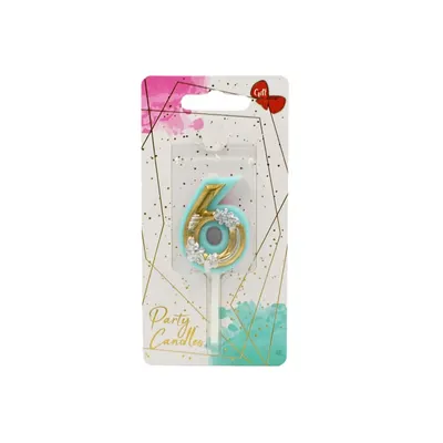 Lumânare aniversară pentru tort, Giftdesign, cifra 6, colecția Flower, 4.5 cm
