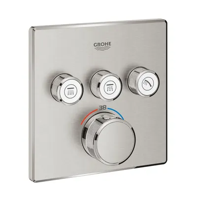 Unitate comanda Grohe Grohtherm SmartControl, 3 iesiri, termostat, necesita valva, mat, otel satinat, 29126DC0