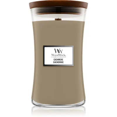 Woodwick Cashmere lumânare parfumată cu fitil din lemn 609.5 g