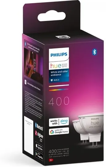 Becuri inteligente Philips - Hue Ambiance, 6.3W, GU5.3, RGB, 2 bucăți, dimmer