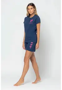 Pijama scurta cu imprimeu logo - Albastru