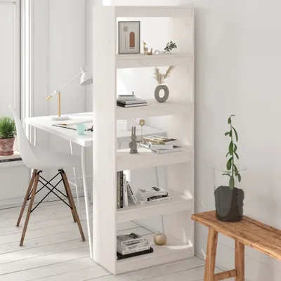 vidaXL Bibliotecă/Separator cameră, alb, 60x30x167,5cm, lemn masiv pin
