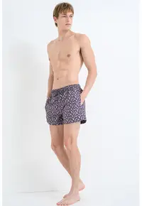 Pantaloni scurti de baie cu model logo si talie ajustabila - Lila/Gri inchis