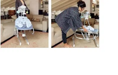 Balansoar 2 in 1 CAM Orso Grigio cu melodii si sunete, 4 viteze pentru leganare bebe si proiector de lumina