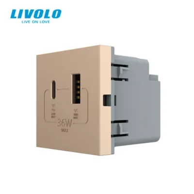 Modul priza dubla USB + USB tip C Auriu