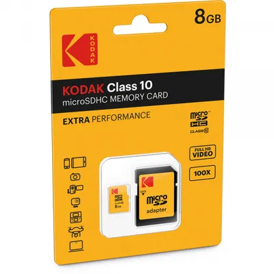 Card Memorie microSDHC Kodak Extra Performance, 8Gb, Clasa 10, Cu Adaptor EKMSDM8GHC10CK