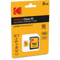 Card Memorie microSDHC Kodak Extra Performance, 8Gb, Clasa 10, Cu Adaptor EKMSDM8GHC10CK