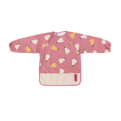 Baveta impermeabila, Petite&Mars, Cu maneci lungi, Usor de curatat, inchidere prin velcro, Dimensiune 38x42 cm, 24 luni+, Pink Pears