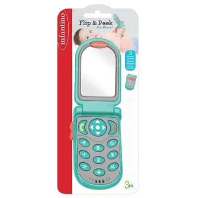Jucărie interactivă Infantino – Flip & Peek, telefon pentru copii, turcoaz