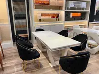 Set Dining Luxury Velvet Gold – Masă Alb Lucios + 6 Scaune Catifea Neagră