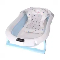 Cadita pliabila pentru bebelusi KidsCare Albastra cu suport metalic, termometru, perna reductor, jucarii, protectie cap, cana pliabila