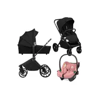 Carucior 3 in 1, Lionelo, Mika Plus, Cu scoica auto Roz testata ADAC, Reversibil, Cu sistem de ventilatie 3D, Cu accesorii, Pana la 22 kg, EN1888-1 EN1888-2 EN1466 ECE R129, Negru