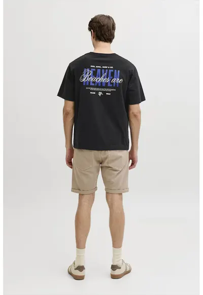 Tricou din bumbac cu decolteu la baza gatului si imprimeu - Negru/Albastru