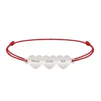 Cesur - Bratara personalizata snur trei inimi din argint 925