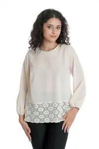 Bluza voal si dantela CT23070 crem, Cesy | marimea L