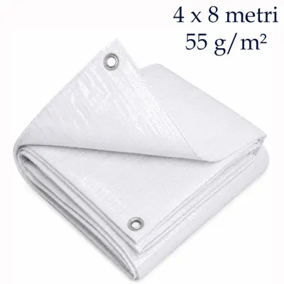 Prelata alba multifunctionala, 4x8 m, PE 55 g/mp, inele metalice, utilizare universala