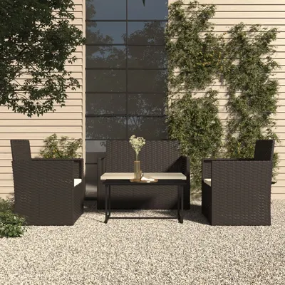 Gossi set mobilier de exterior cu perne, 4 piese, negru, poliratan