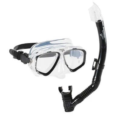 Set masca si snorkel adulti Speedo Adventure negru – silicon, snorkeling