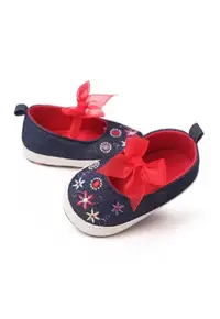 Pantofi Model AL 14162 cu broderie florala - Textil - Fete - Denim - Bleumarin