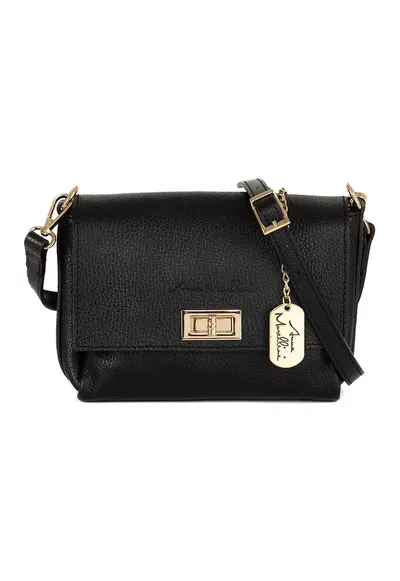 Geanta crossbody din piele cu accesoriu logo - Negru